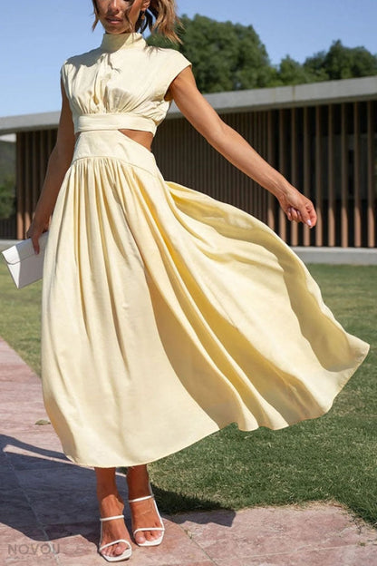 Sommer-Midikleid | Rollkragen | Taillenausschnitt | Ärmellos | Locker-Luzern Mode