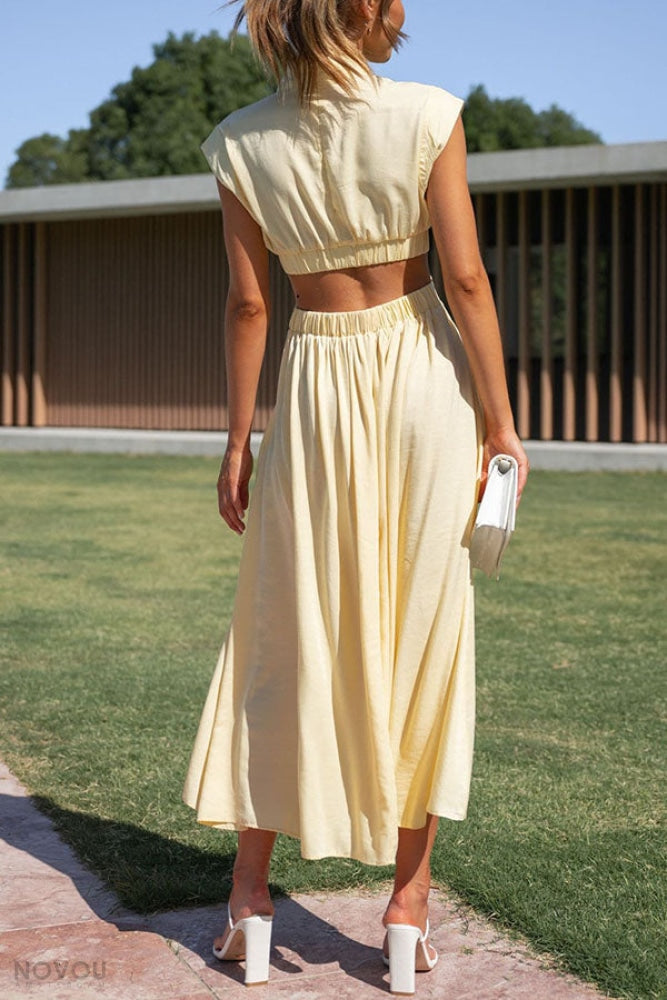 Sommer-Midikleid | Rollkragen | Taillenausschnitt | Ärmellos | Locker-Luzern Mode