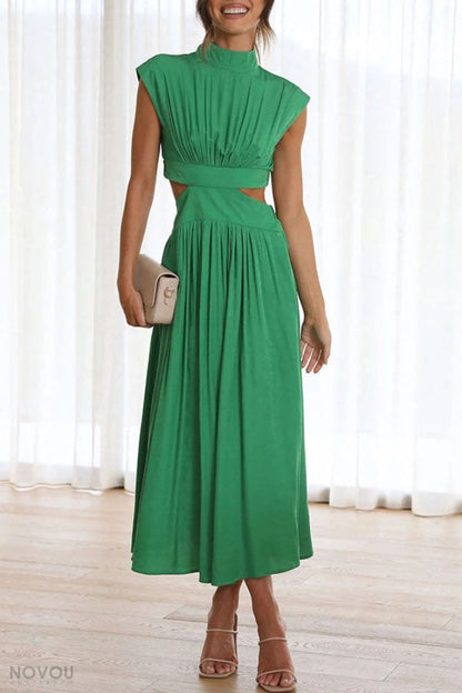Sommer-Midikleid | Rollkragen | Taillenausschnitt | Ärmellos | Locker-Luzern Mode