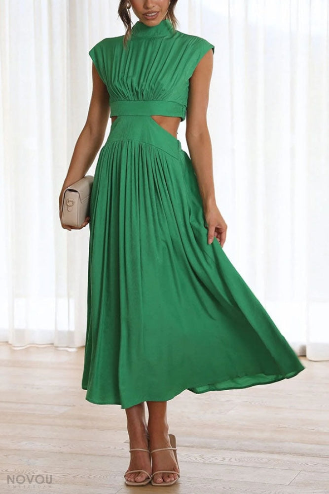 Sommer-Midikleid | Rollkragen | Taillenausschnitt | Ärmellos | Locker-Luzern Mode
