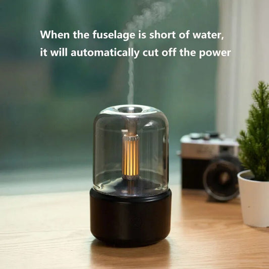 Schwarzer elektrischer Aromatherapie-Diffuser, Luftbefeuchter, Glas, automatischer Abschaltung.