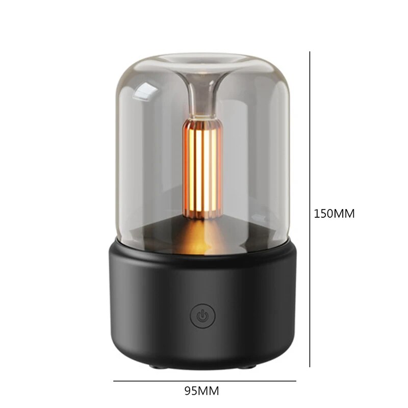Schwarzer elektrischer Aromatherapie-Diffuser, Glasabdeckung, LED-Licht, 150mm hoch.
