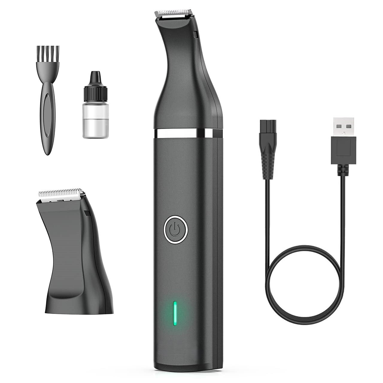 Elektrischer Nasenhaarschneider Set, schwarz, USB-aufladbar, mit Zubehör.