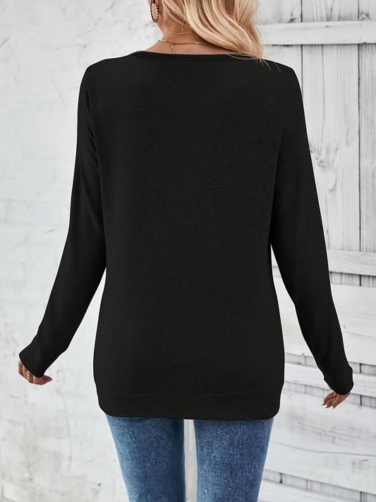 Damenpullover mit V-Ausschnitt und Knopfdetail – Iris