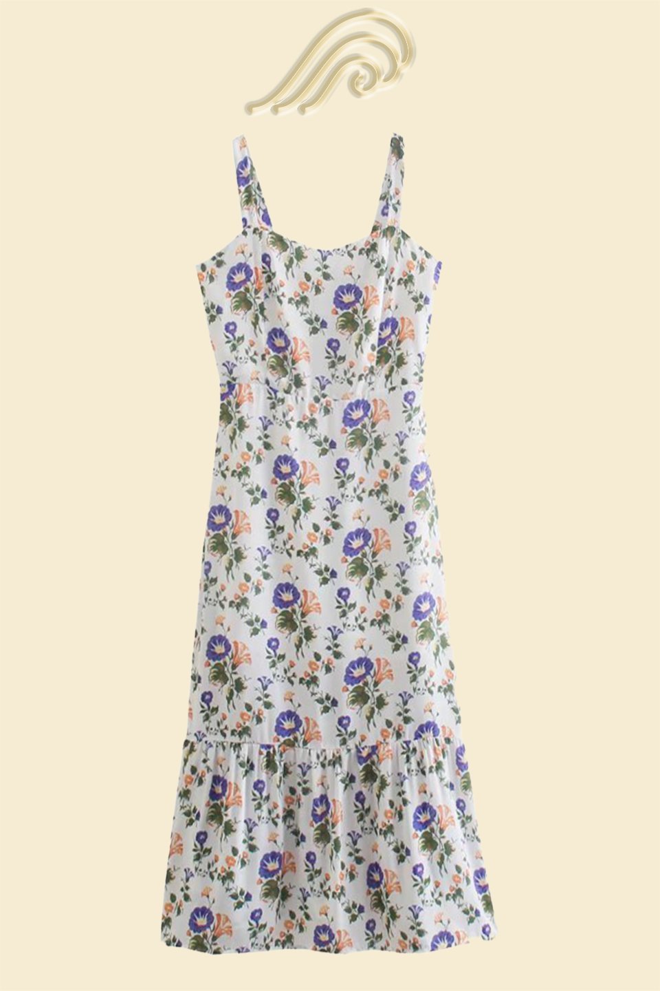 Bedrucktes A-Linien-Midi-Kleid mit Trägern – Norelle