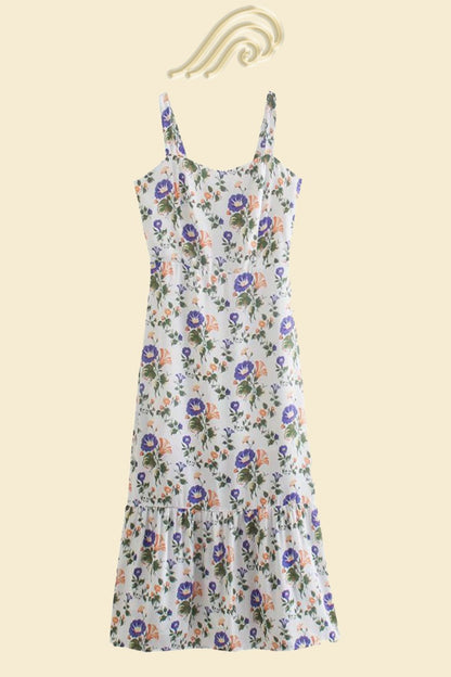 Bedrucktes A-Linien-Midi-Kleid mit Trägern – Norelle