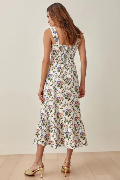 Bedrucktes A-Linien-Midi-Kleid mit Trägern – Norelle