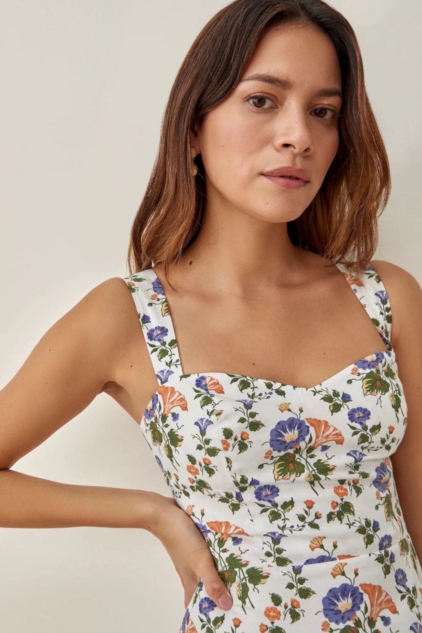 Bedrucktes A-Linien-Midi-Kleid mit Trägern – Norelle
