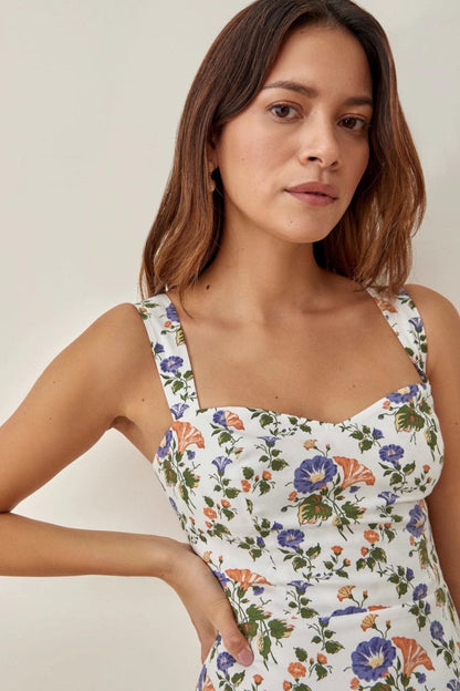 Bedrucktes A-Linien-Midi-Kleid mit Trägern – Norelle