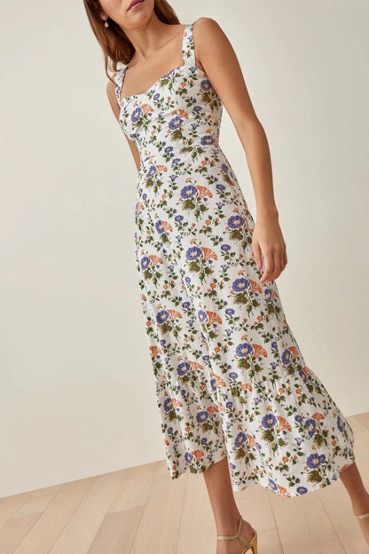 Bedrucktes A-Linien-Midi-Kleid mit Trägern – Norelle