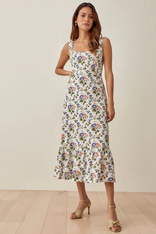 Bedrucktes A-Linien-Midi-Kleid mit Trägern – Norelle