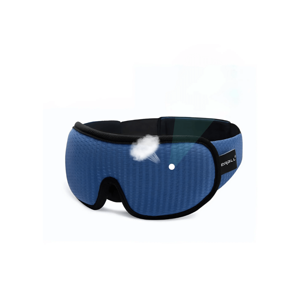 Blaues ergonomisches Schlafmaske, druckfreies Design, ideal für Reisen und Entspannung.