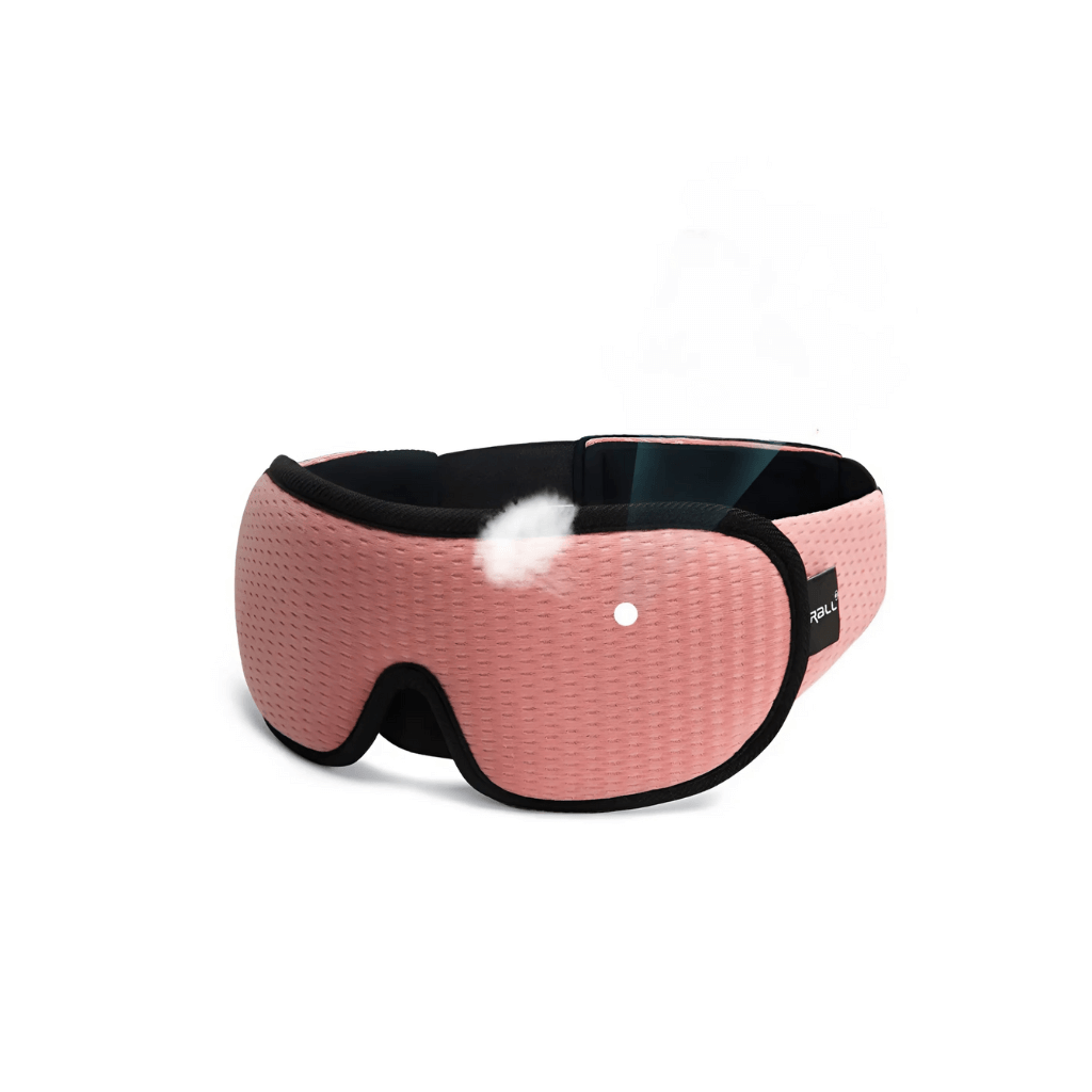 Rosa ergonomische Schlafmaske, druckfreies Design, ideal für Reisen und Entspannung.