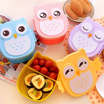 Bunte Eulen-Brotdosen für Kinder, Lunchbox, Kunststoff, stapelbar, Bento-Stil, niedlich.