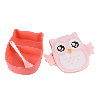 Rosa Eulen-Brotdose aus Kunststoff mit Löffel, Bento-Box für Kinder, niedliches Design.