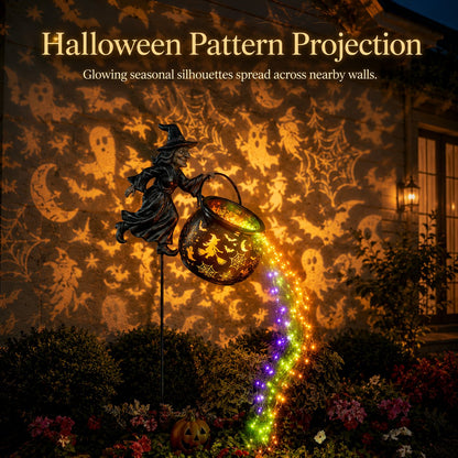 Halloween Witch Cauldron Garden Light with Colorful Glow and Spooky Projections 4