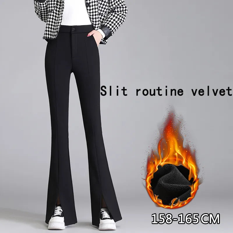 Schwarze Damen-Schlaghose aus Samt, hohe Taille, modisch, elegant, 158-165 cm.