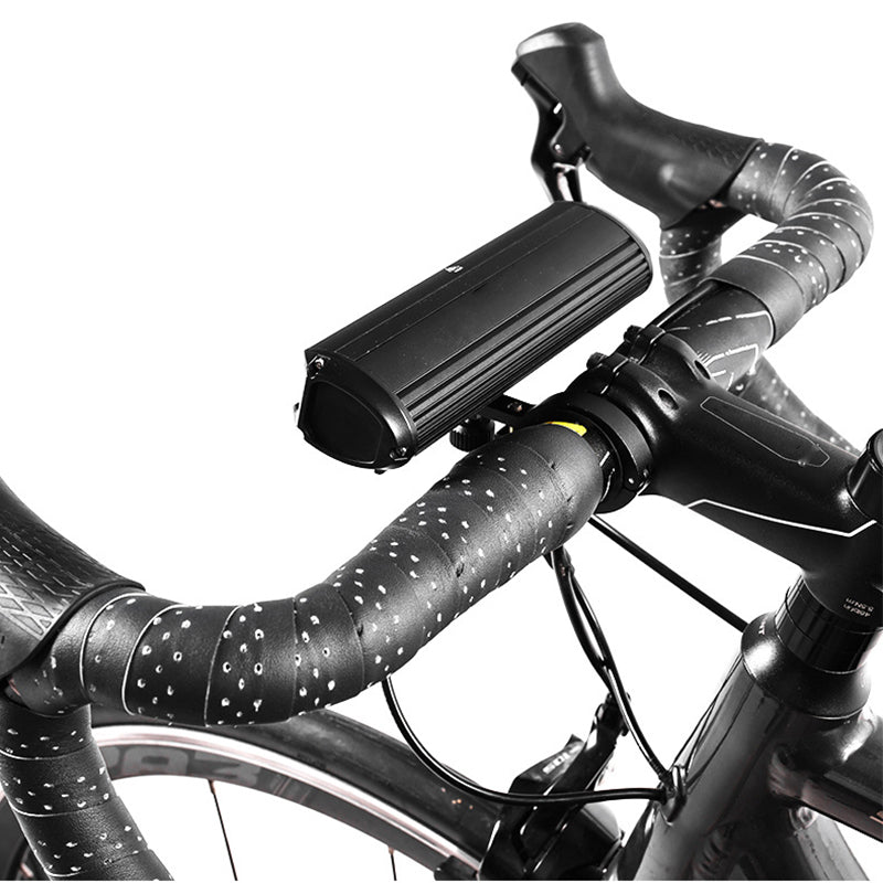 Schwarzes Fahrradlenkerlicht auf Rennradlenker, LED, wasserdicht, für Nachtfahrten.