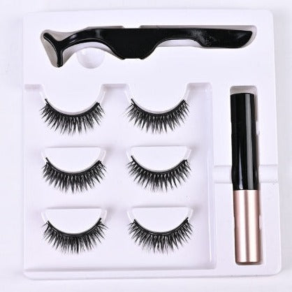 Falsche Wimpern Set mit Applikator und Kleber, schwarz, voluminös, wiederverwendbar, Make-up Zubehör.
