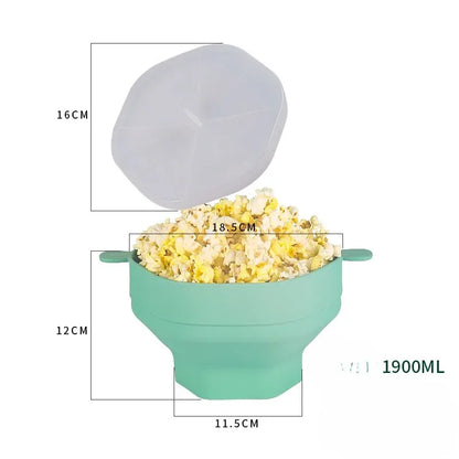 Faltbare Silikon-Mikrowellen-Popcornschüssel mit Deckel, grün, 1900ml Kapazität.