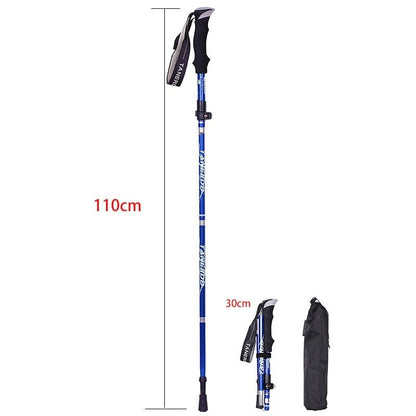 Faltbare, verstellbare Trekkingstöcke, blau, 110cm, mit Tasche, teleskopierbar.