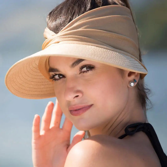 Damen Sonnenhut | Faltbar & Kompakt | UV Schutz | Sommerhut mit großem Schirm-Camel-Einheitsgröße-Luzern Mode