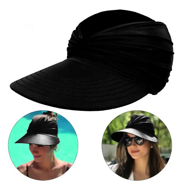 Damen Sonnenhut | Faltbar & Kompakt | UV Schutz | Sommerhut mit großem Schirm-Schwarz-Einheitsgröße-Luzern Mode