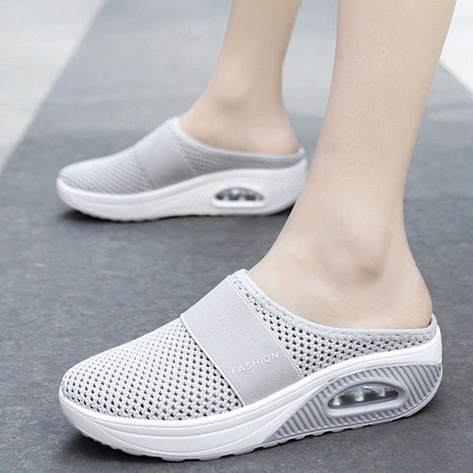Graue orthopädische Diabetes-Schuhe, atmungsaktiv, bequem, rutschfest, für Damen.