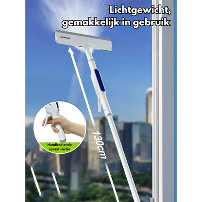 Leichter Fensterwischer mit Sprühfunktion, teleskopierbar, 130 cm, für Glasreinigung.