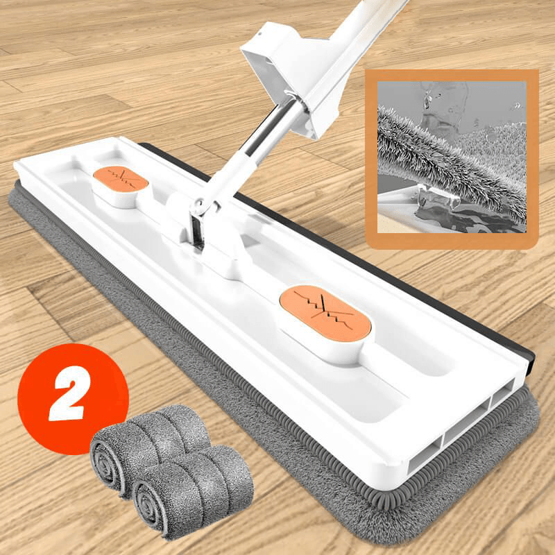 Flachmop mit 360°-Drehung, weiß, für Holzböden, inkl. 2 Ersatzrollen, Reinigungszubehör.