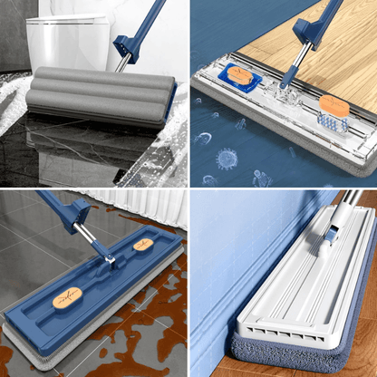 Flachmopp 360° rotierend, blau, für Bodenreinigung, mit austauschbarem Mikrofaserpad.