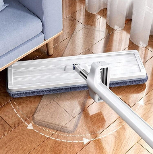 Flachmop mit 360°-Drehung, weiß, für Holzböden, effiziente Reinigung, modernes Design.
