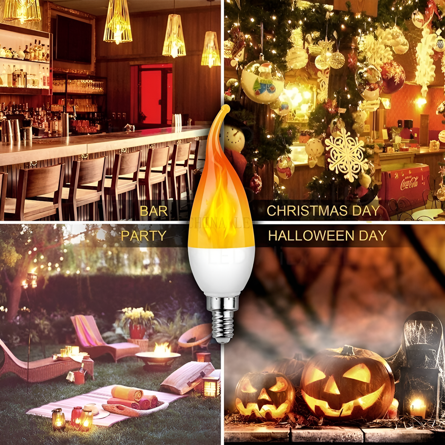LED-Flammenlampe, E27, dekorativ, warmweiß, ideal für Bar, Weihnachten, Halloween, Partybeleuchtung.