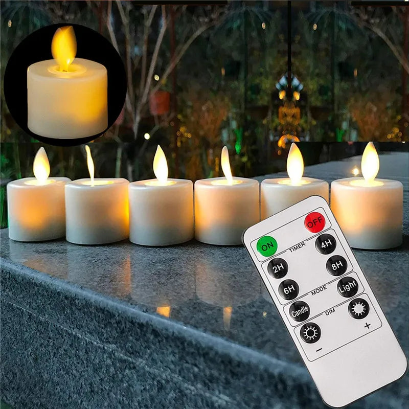 Sechs flammenlose LED-Kerzen mit Fernbedienung, realistisch, für Weihnachten oder Hochzeit.