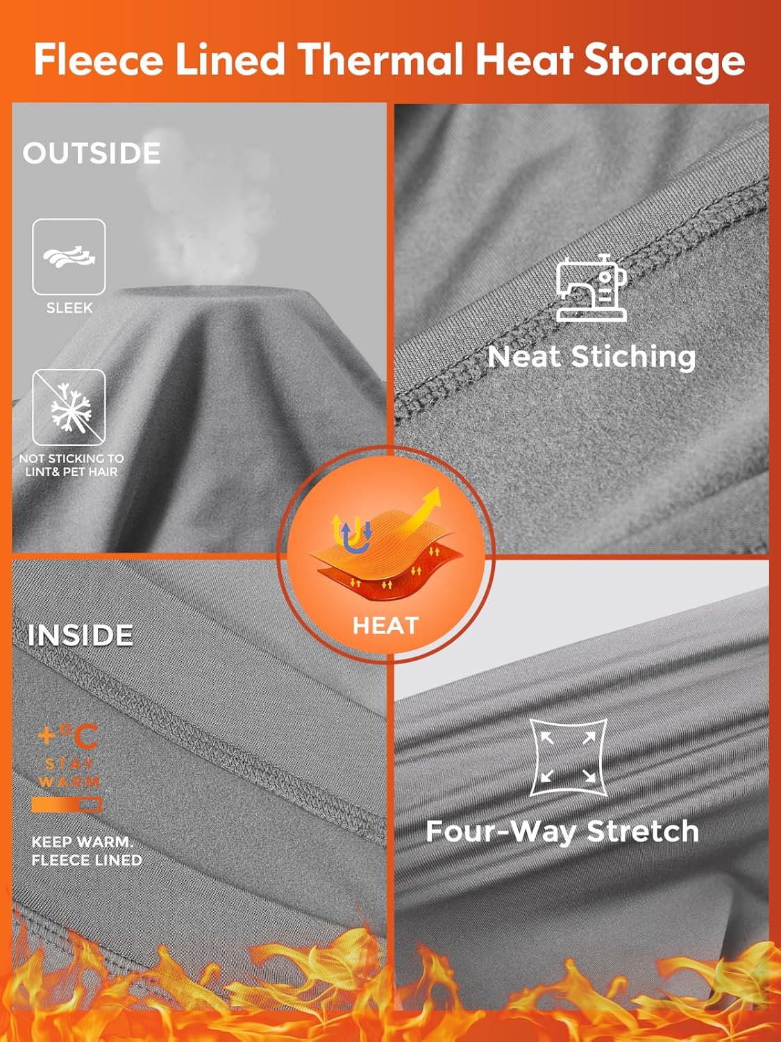 Thermo-Leggings mit Fleece-Futter, grau, nahtlose Verarbeitung, dehnbar, warm, Damenmode.