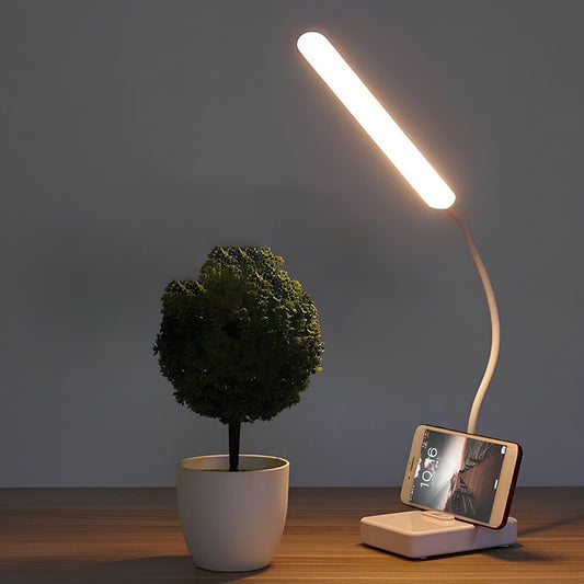 LED-Schreibtischlampe mit flexiblem Hals, Handyhalter, modernes Design, energiesparend.