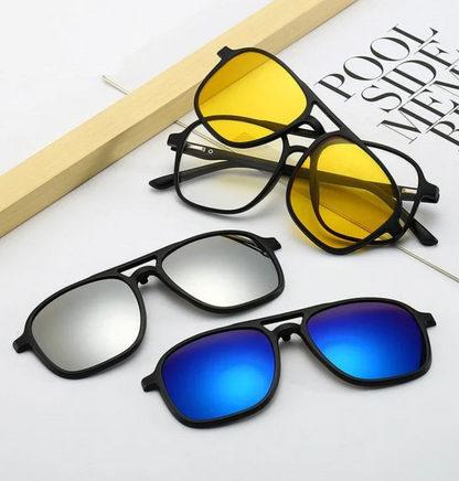 Sonnenbrille mit 6 Wechselgläsern | UV400 Schutz | 1+1 Aktion für Damen & Herren-Luzern Mode
