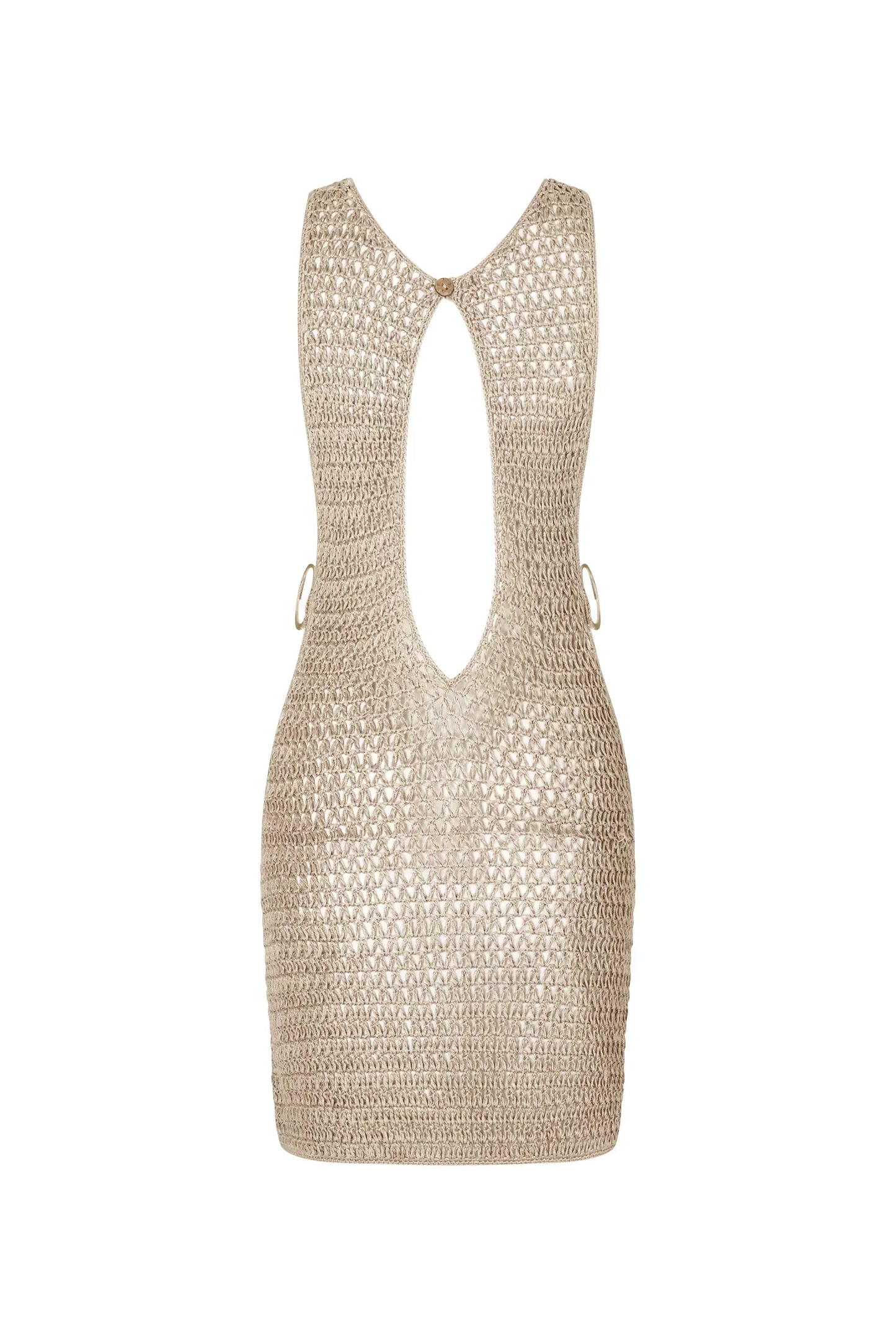 Beiger gestrickter halbtransparenter Strandrock mit luftigem Design – Kaïa