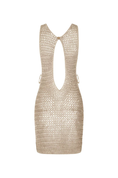 Beiger gestrickter halbtransparenter Strandrock mit luftigem Design – Kaïa