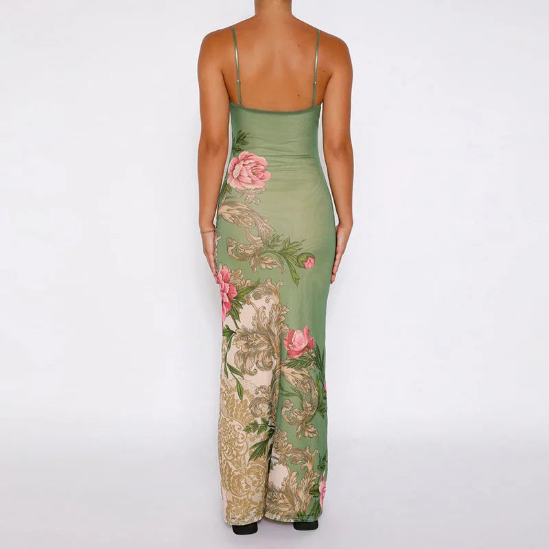 Sommerkleid mit Blumenmuster | Maxilänge | V-Ausschnitt | luftiger Stil-Luzern Mode