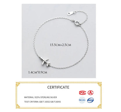 Silberarmband mit Flugzeuganhänger, 925er Sterlingsilber, 15,5 cm Länge, elegantes Design.