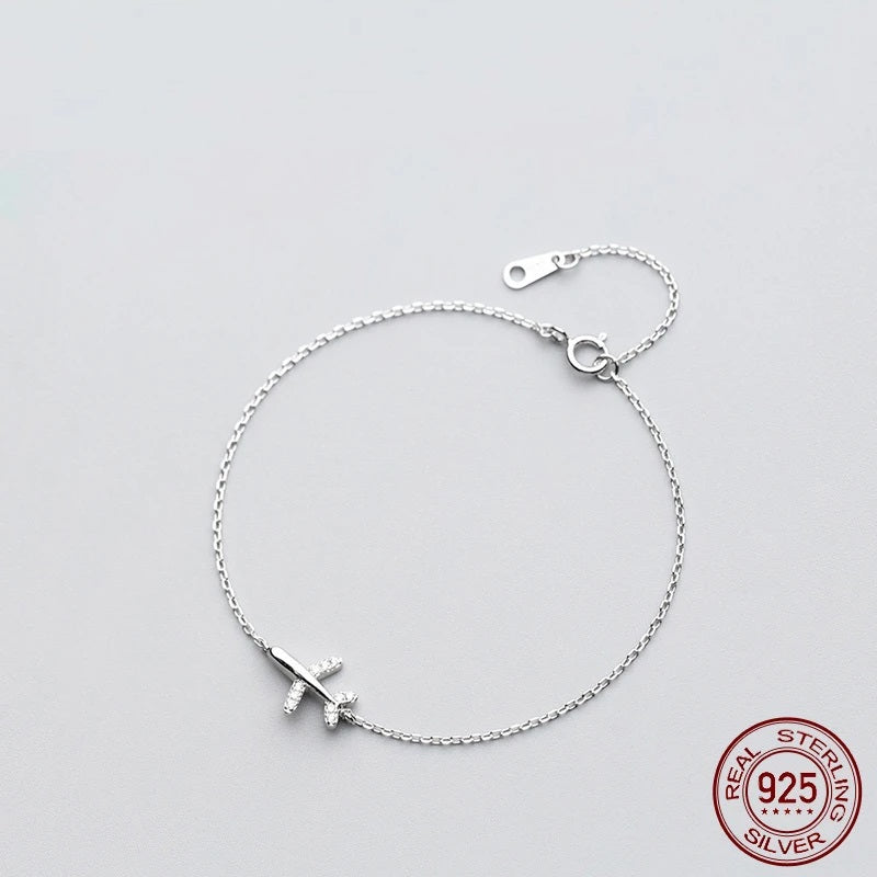 Silberarmband mit Flugzeuganhänger, 925 Sterling Silber, minimalistisches Design, Damen Schmuck