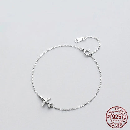 Silberarmband mit Flugzeuganhänger, 925 Sterling Silber, minimalistisches Design, Damen Schmuck