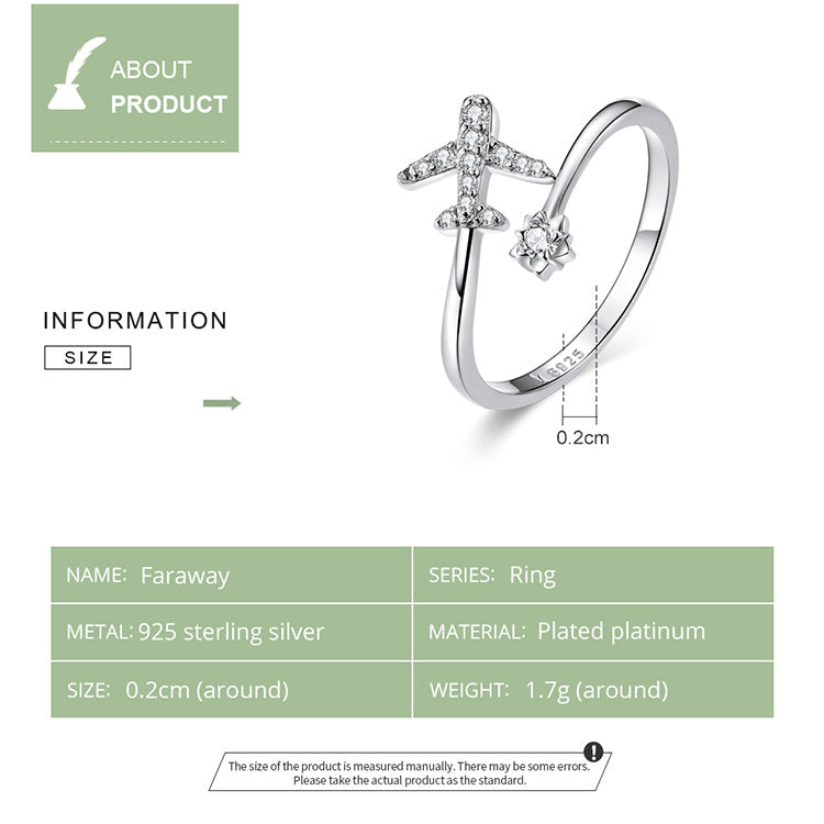 925 Sterling Silber Flugzeug Ring, verstellbar, Damen, Zirkonia, eleganter Schmuck.