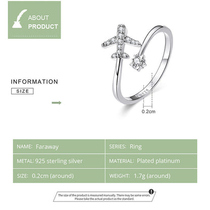 925 Sterling Silber Flugzeug Ring, verstellbar, Damen, Zirkonia, eleganter Schmuck.