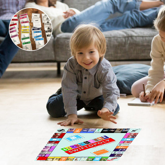 Musikbasiertes Brettspiel mit Songkarten und Monopolygeld für Spielabende
