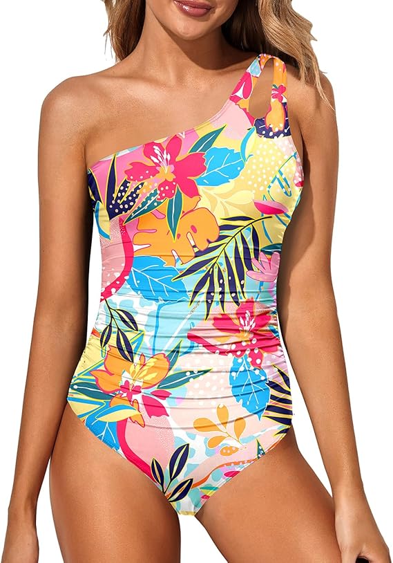 Badeanzug Damen Einteiler | One-Shoulder Design | Bauchformend | Sommer-Luzern Mode