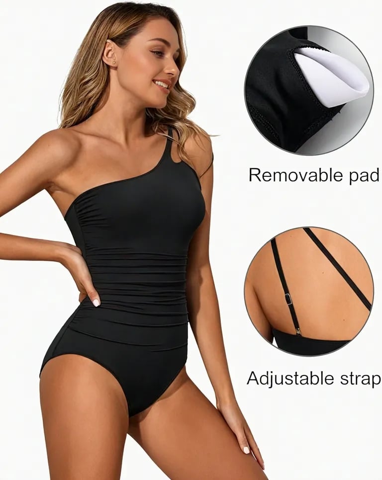 Badeanzug Damen Einteiler | One-Shoulder Design | Bauchformend | Sommer-Luzern Mode