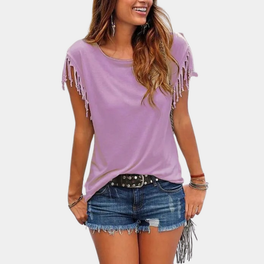 Fransen-Design | lockere Passform | atmungsaktiv | weich | T-Shirt Damen Sommer-Luzern Mode