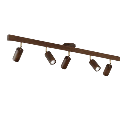 Braune Deckenleuchte mit fünf verstellbaren Spots, modernes Design, Innenbeleuchtung.